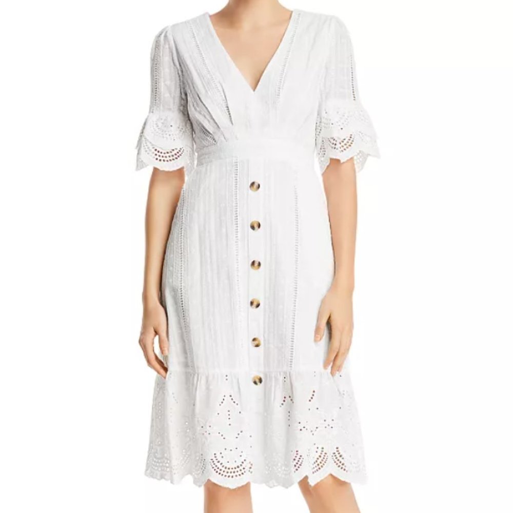 AQUA Eyelet Button Front Dress